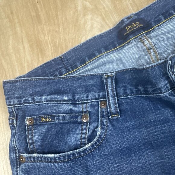 Polo Ralph Lauren Sullivan Slim Straight Jeans Mens 34x30 Blue Factory Distress - Picture 2 of 7